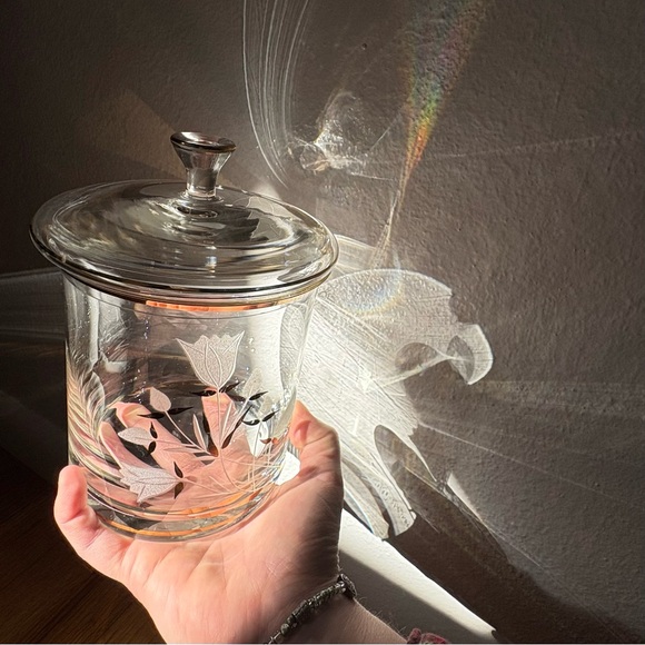 Other - Crystal Romanian Gold Embossed Canister Etched Tulip Candy jar With Lid Floral